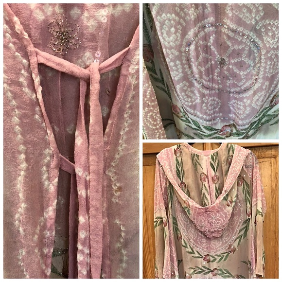 🎉HP🎉🦋HAND BEADED-EMBROIDERED SILK BOHO KIMONO🦋 - Picture 4 of 8